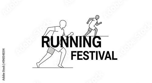 Minimalist Illustration of a Running Festival Featuring Two Dynamic Athletes in Action