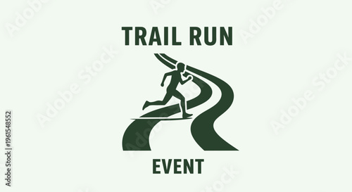 Minimalist Trail Run Event Logo Featuring Silhouette Runner on Winding Path Design