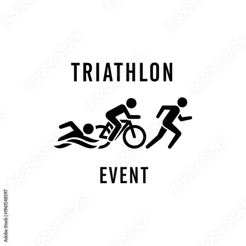 Minimalist Triathlon Event Icon Depicting Swimming, Cycling, and Running Stages for Design Projects