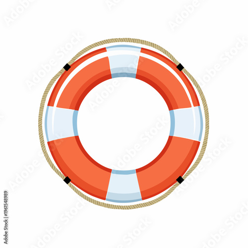 Orange life preserver with rope isolated on white background