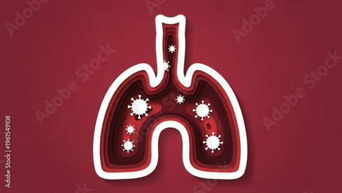 Abstract illustration of lungs with virus particles inside, representing illness and health concerns