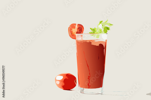 A vibrant illustration of a classic bloody mary cocktail with garnish