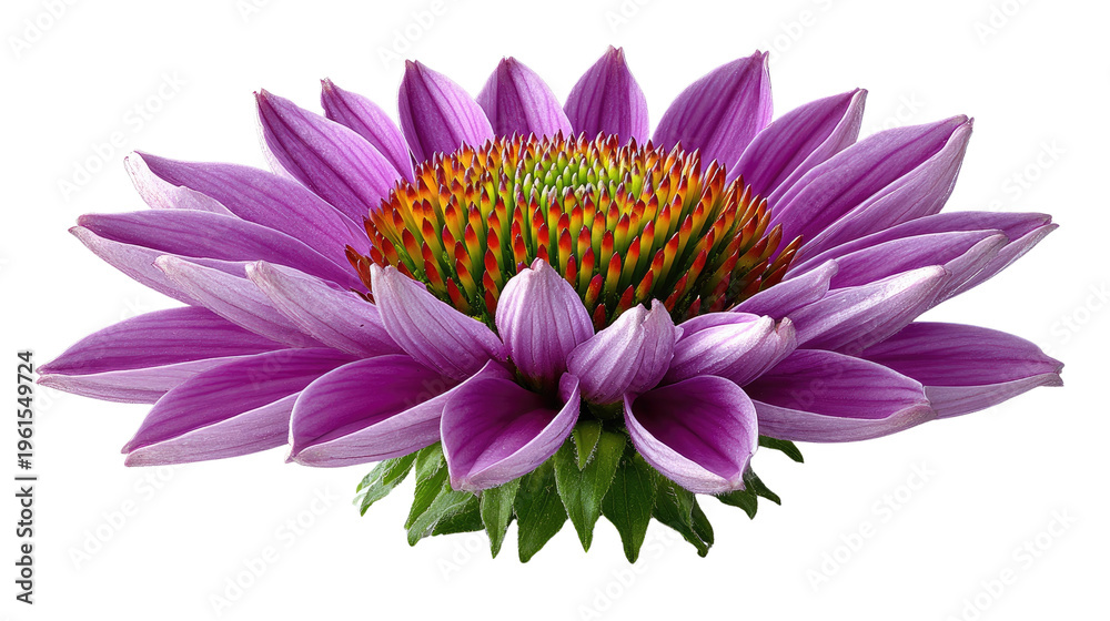 Obraz premium Vibrant Purple Coneflower: A close-up view of a radiant coneflower, showcasing its intricate petals and the textured beauty of nature.
