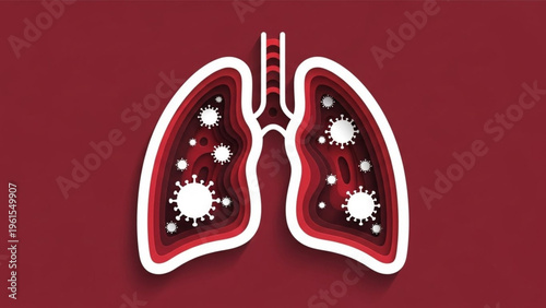 Anatomical illustration of human lungs affected by viral infection, symbolizing respiratory illness and health concerns