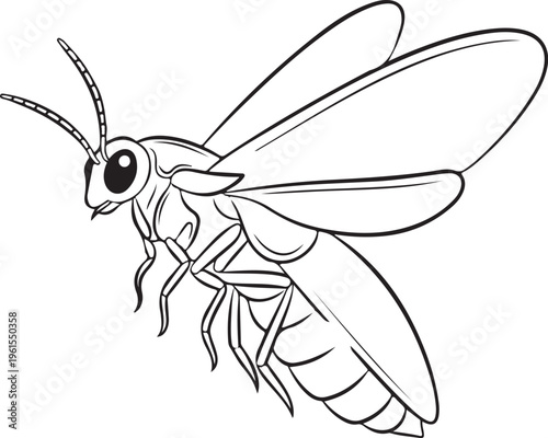 Line art firefly vector illustration with glow