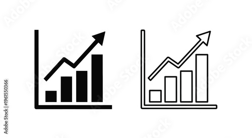 Vector illustration of a financial growth bar graph with an ascending trend line and arrow, symbolizing business success, profit increase, and market progress design.