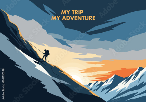 Epic Mountain Climbing Adventure Reaching New Heights at Sunset, a Journey of Discovery and Thrill