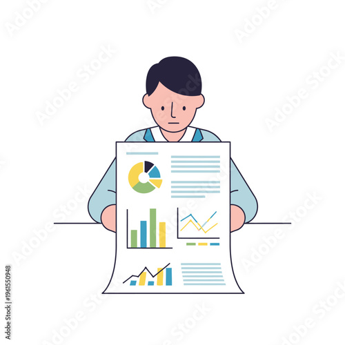 Business Man Analyzing Financial Reports with Charts and Graphs