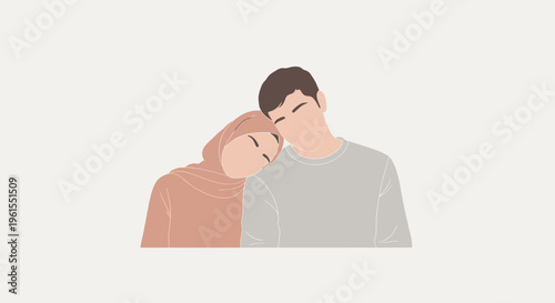 Two people leaning on each other.