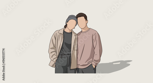 Two young men standing together smiling.