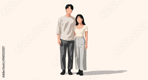 Young adult couple standing together.