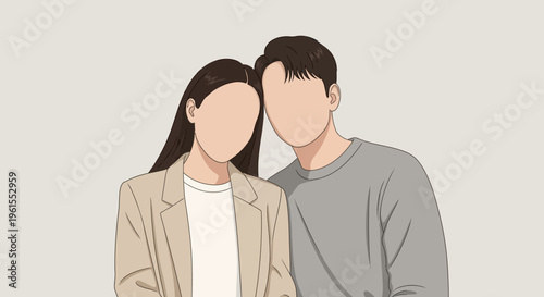 Young Asian couple standing together smiling 1.