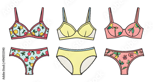 underwear, lingerie, panties, bra, women underwear illustration, lingerie vector illustration, bra and panty design, female fashion clothing, intimate apparel design, underwear set collection, lingeri