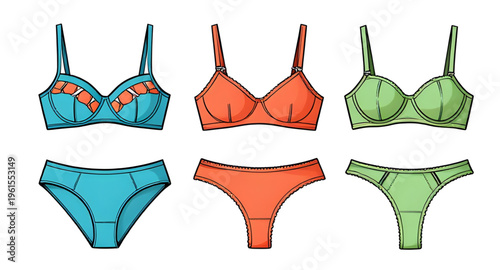 underwear, lingerie, panties, bra, women underwear illustration, lingerie vector illustration, bra and panty design, female fashion clothing, intimate apparel design, underwear set collection, lingeri