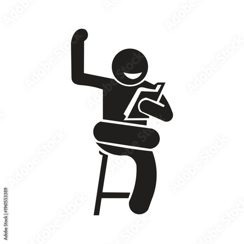 Icon image of a person reading a book happily silhouette illustration Icon of a person reading a book happily is generally depicted as a vector illustration or flat icon that features a cheerful and r