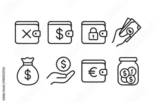 Line art icons depicting various financial and monetary concepts