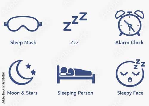 A set of Sleep icons focuses on simplicity, elegance, and ease of recognition. Vector Sign for Logos, Labels, and Icons.