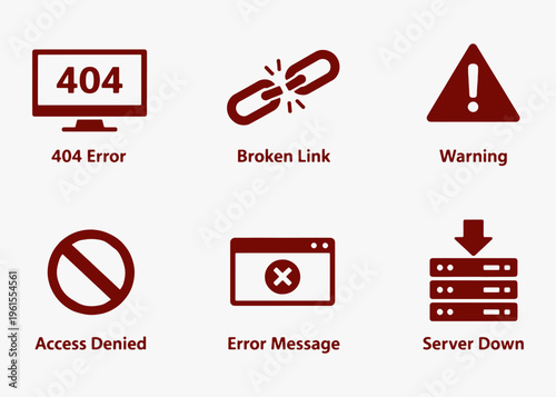 A set of error icons focuses on simplicity, elegance, and ease of recognition. Vector Sign for Logos, Labels, and Icons.