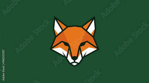 Geometric Fox Head Illustration on Green Background.