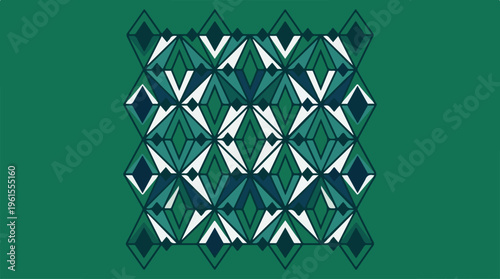 Geometric pattern with repeating diamond shapes on a green background.