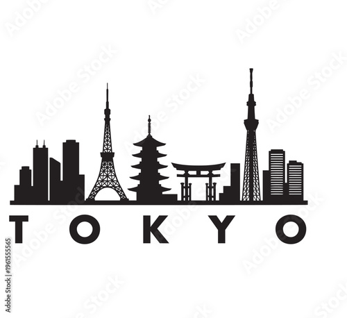 Tokyo Skyline Icon – Minimal Black Silhouette Vector