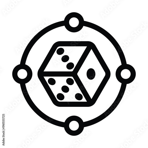 Quantum random number generator icon representing true randomness derived from quantum processes. Ideal for cryptography, simulations, and secure data generation.