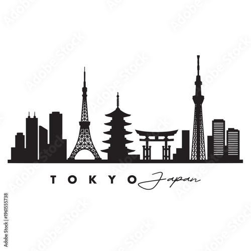 Tokyo Skyline Icon – Minimal Black Silhouette Vector