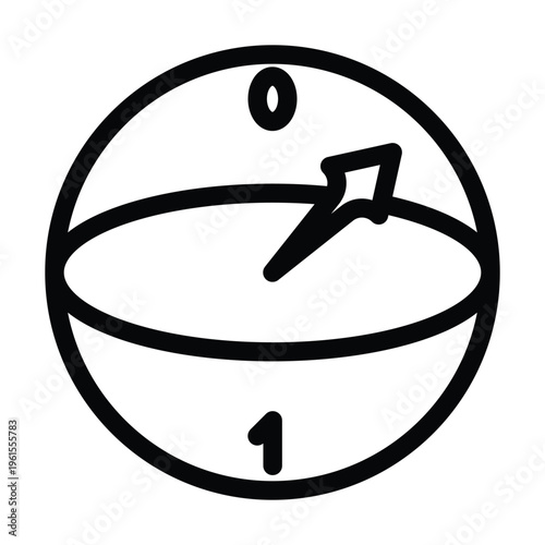 Qubit icon representing the fundamental unit of quantum information capable of existing in multiple states simultaneously. Used in quantum computing, data encoding, and advanced information processing