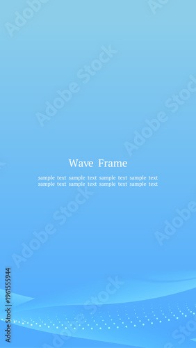 波とドットラインの青グラデーション背景 縦長レイアウト 下配置