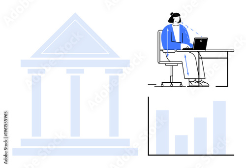 Banking support concept. Banking platform ed by a financial institution, a customer service agent assisting clients, and data graphs. Banking innovation for customer support, analytics, digital