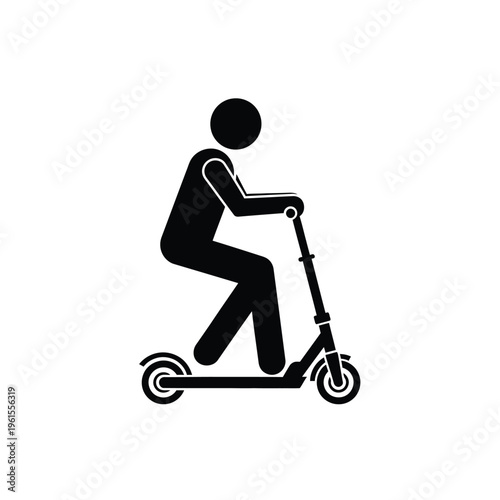 Stick figure illustration of a person riding a kick scooter, depicting modern urban mobility.