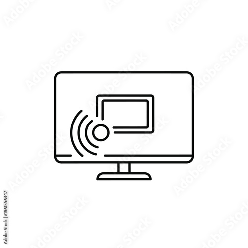 Modern computer monitor icon representing wireless connectivity and screen share technology.