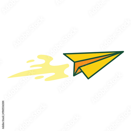 Vibrant yellow paper airplane icon soaring forward with a dynamic speed trail