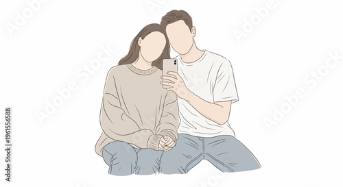 Young couple taking a selfie photo.
