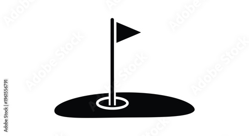 Simple black and white icon representing a golf hole with a flag marking the pin location