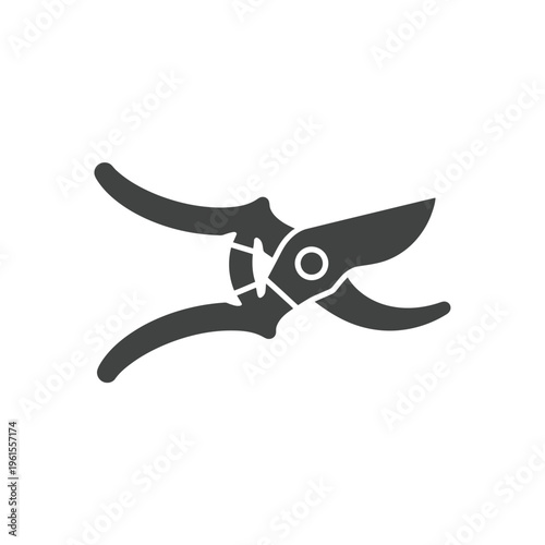 Dark grey silhouette icon of gardening pruning shears tool for agricultural work