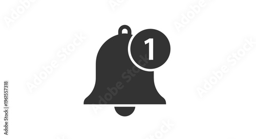 Simple dark gray notification bell icon clearly displays a single alert badge against white