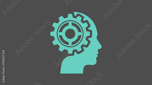 Human mind with gear, representing thought and processing.