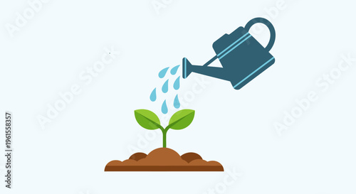Watering Plant for Arbor Day Gardening and Plant Care Flat Design Illustration