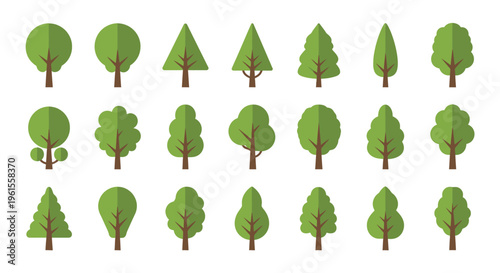 Tree Icon Set Collection for Arbor Day Flat Design Minimal Vector Illustration
