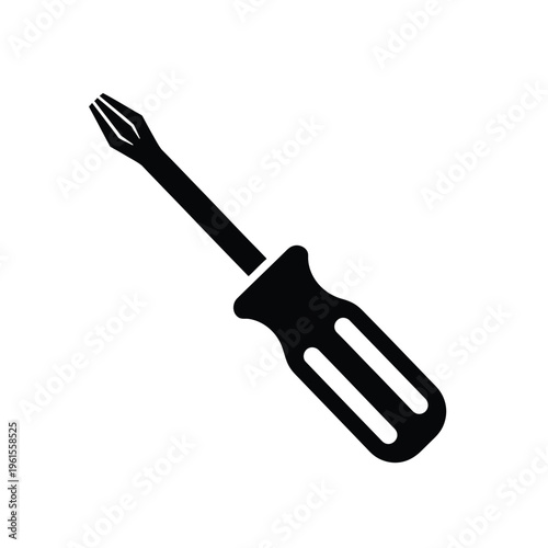 Simple black silhouette icon representing a slotted flathead screwdriver tool for repair