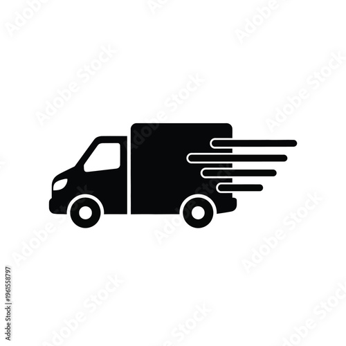 Icon of a fast moving delivery truck symbolizing efficient and speedy shipping services.
