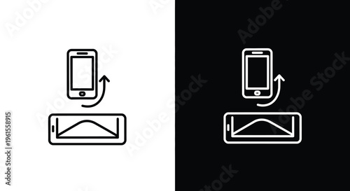 Icon illustrating a smartphone screen rotating from vertical portrait to horizontal landscape mode for display.