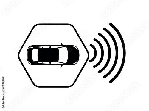 Vehicle with signal waves indicating smart car technology