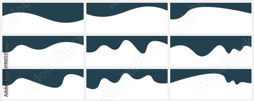 Dark Slate Blue Abstract Wave Banner Set with Minimalist Flat Design Geometric Curves. vector illustration
