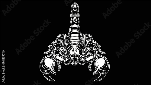 Black and white scorpion illustration