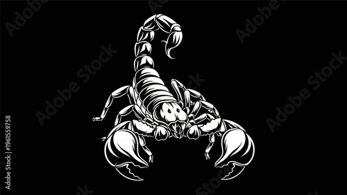 Black and white scorpion illustration