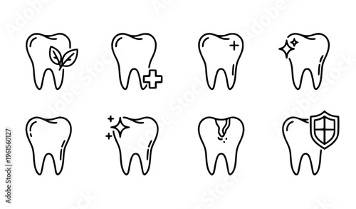set of tooth icons Tooth Editable Stroke Icon Set Dental Clinic Vector Symbols