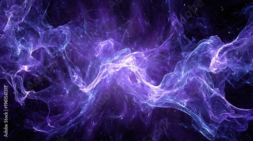 Glowing purple energy streams flow across a dark cosmic background