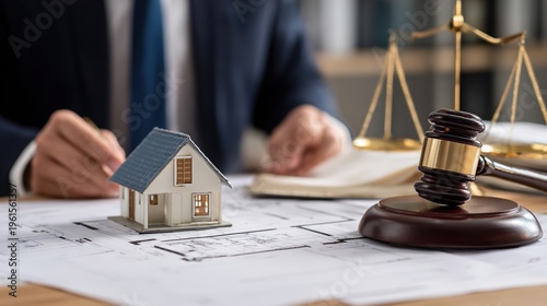 Real estate lawyer working on house property case with legal documents